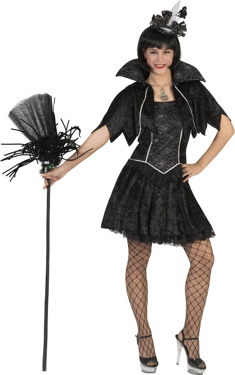 Heks & Spider Lady & Voodoo & Duistere Religie Kostuum | Chique Heksenvampier | Vrouw | Maat 36-38 | Halloween | Verkleedkleding